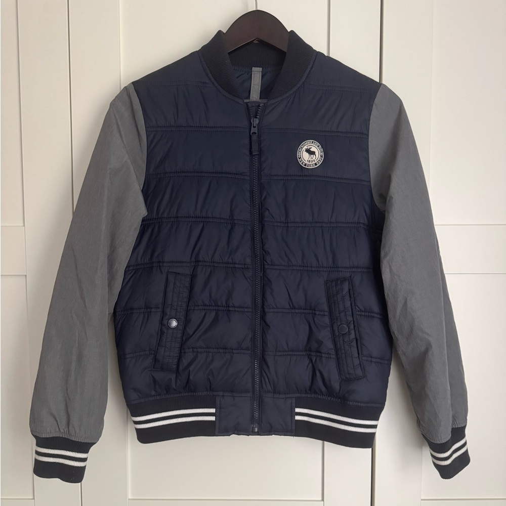 Abercrombie & Fitch Boys Navy Gray Quilted Bomber Puffer Jacket Size 13/14 Comfy